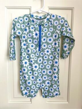 Wonder Nation Green and Blue Floral Rash Guard Swimsuit